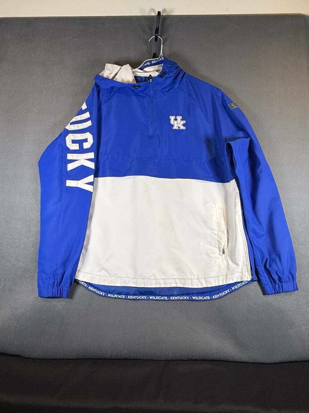 Colosseum Kentucky Wildcats Men's Blue White Anorak 1/2-Zip Hooded Jacket XL